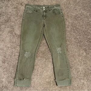 Olive Gray Distressed Women Capri Jeans